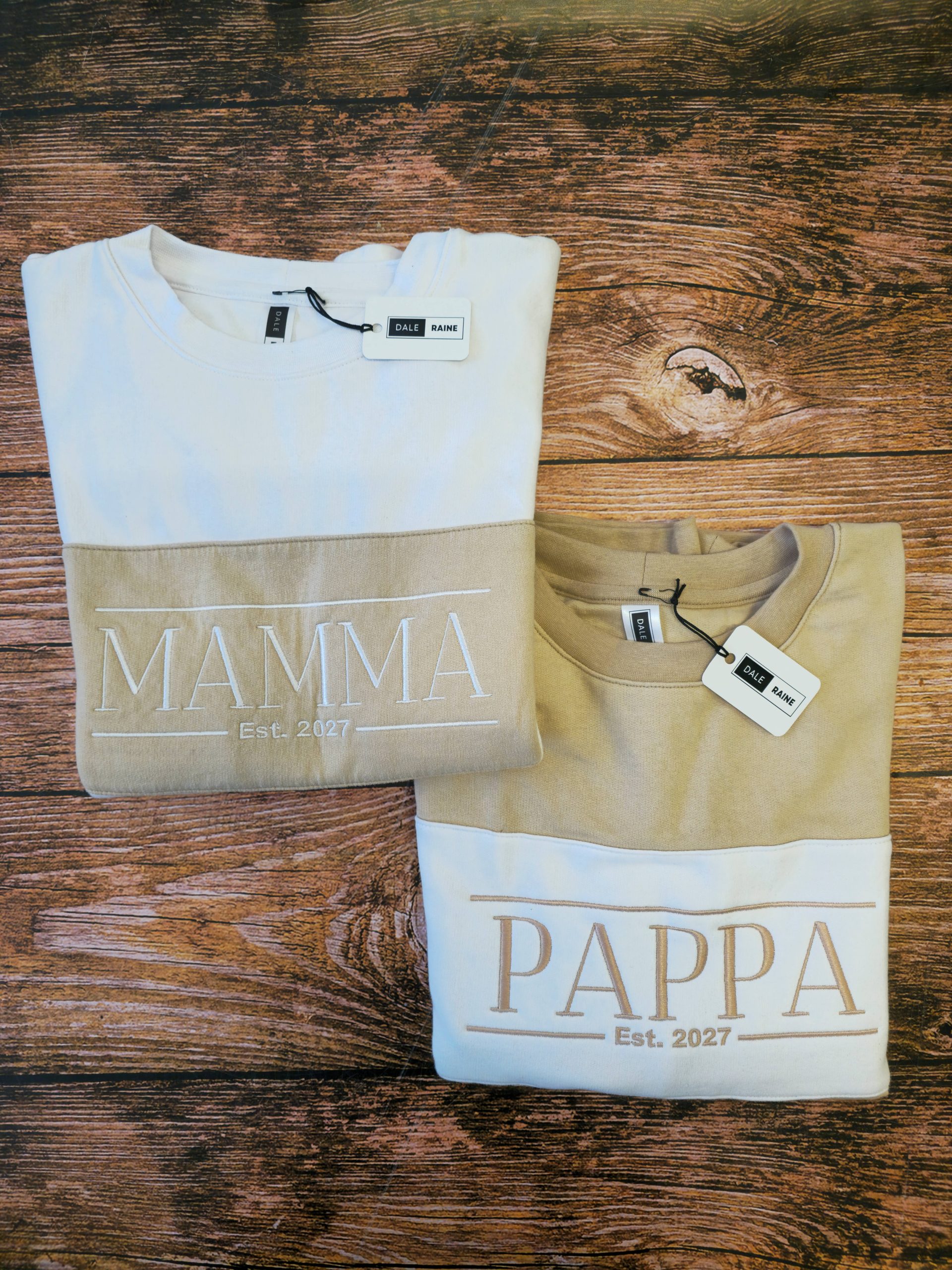 Two-Tone Sweater with personalised embroidery.